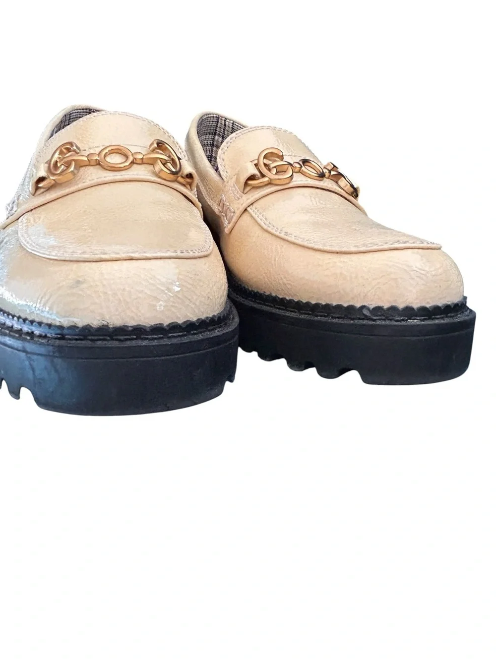 Sam Edelman Circus NY Classic Cream Lug Loafers with Gold Horse Bit Accent 8 1/2